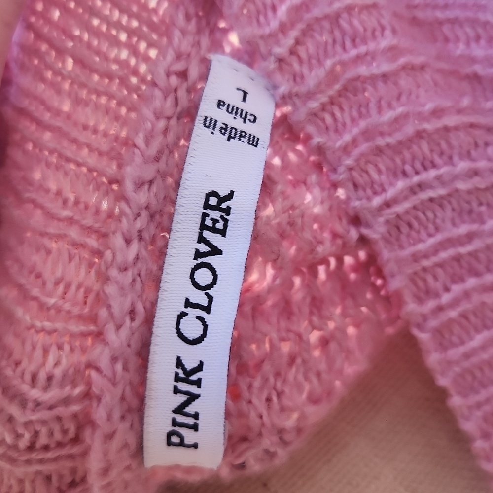 Pink Clover Chunky Slouchy Chevron Cable Knit Mock Neck Ballon Sleeves Sweater - Picture 5 of 7